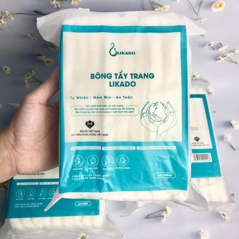 BÔNG TẨY TRANG 222 MIẾNG LIKADO DẠNG TÚI size 5 x 6 cm có khoá zip