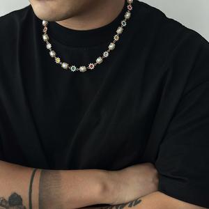 Kalung Bunga Kecil Mutiara, Gaya Hip-Hop Eropah dan Amerika, Untuk Lelaki, Fesyen Mewah, Rantai Tulang selangka Personaliti, Jualan Panas