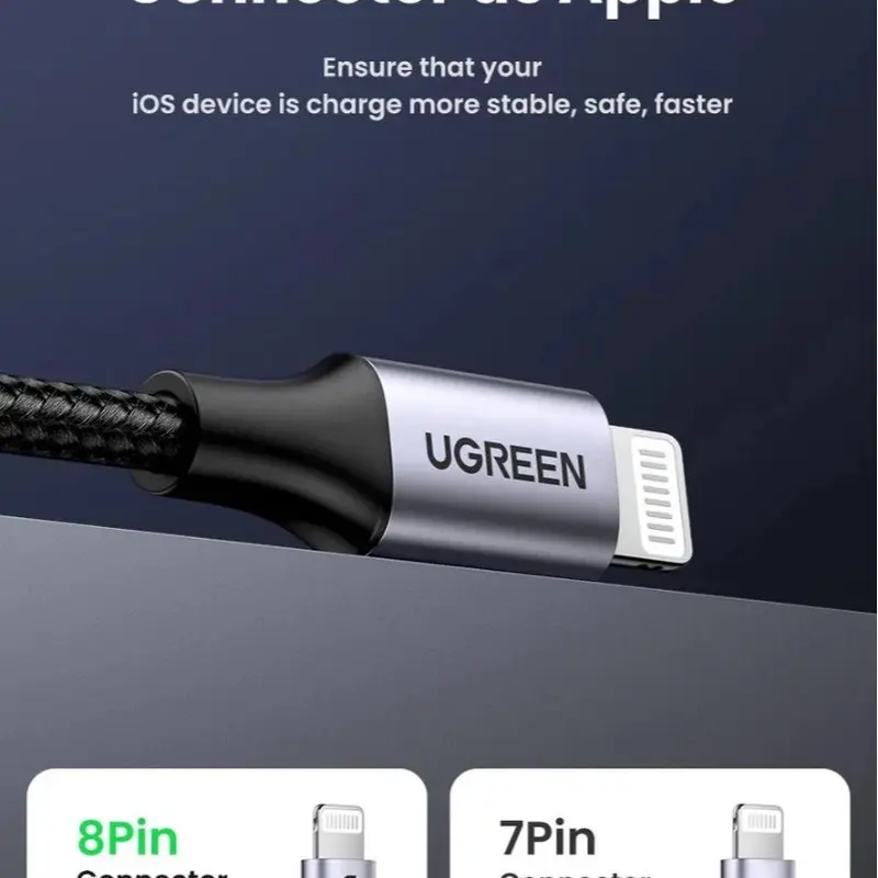 UGREEN Kabel Data iPhone Bersetifikat MFI USB-A To Lightning Fast Charging Nylon Braided Cable Panjang 3