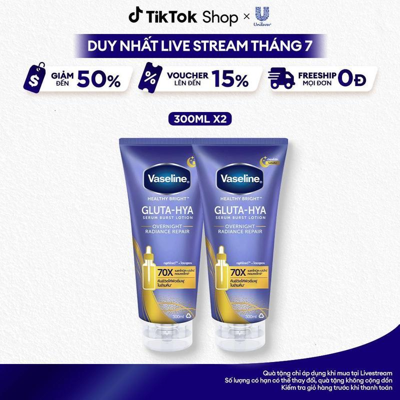   5   MỚI  Combo 2 Mặt nạ serum dưỡng thể Vaseline Gluta Hya Overnight ẩm mịn căng mướt 300ml x2 