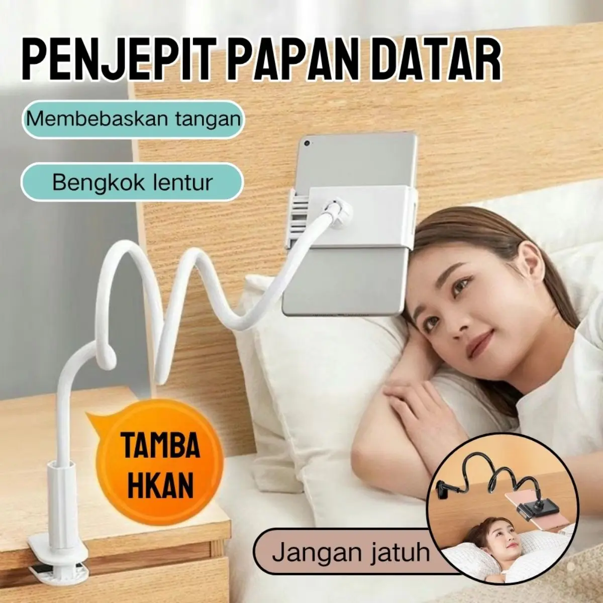 Lazypod Jepit Flexible Holder Cocok untuk Hp dan Tablet 4-10.6 inci Universal Fleksibel 360 Derajat Putar Holder Stand Handphone Lazy Pod Arm Tripod Desk Meja Klip