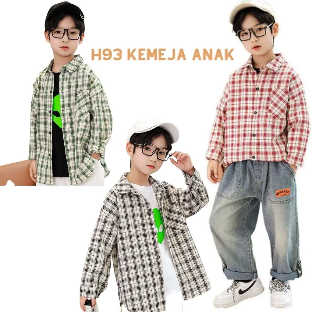H93 KEMEJA ANAK Anak Laki Laki Lengan Panjang Kotak Kotak katun FLANEL