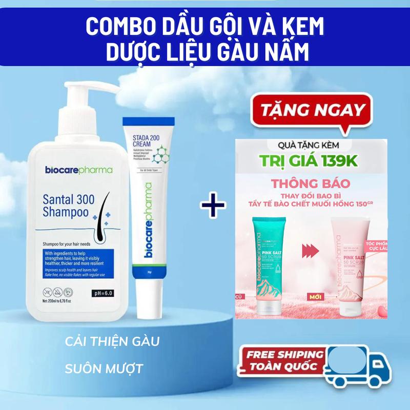 Combo hỗ trợ gàu, nấm ngứa da đầu bio care pharma 1 chai dầu gội + 1 tuýp kem nấm tặng 1 TUÝP TẨY TẾ BÀO DA ĐẦU 50 gram