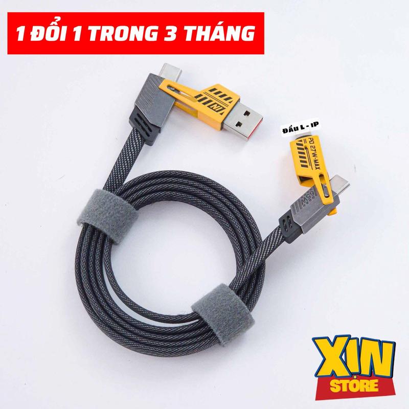 Cáp sạc nhanh 4in1, Sạc nhanh tối đa 65W, Dây bọc dù, đầu cáp kim loại, chống gẫy, Bảo hành 1 đổi 1.(Để túi Zip) Phụ Kiện Sạc Điện Thoại Cables Chargers & Adapters