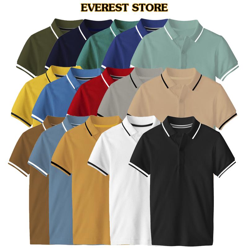 Áo thun polo nam vải cá sấu phối sọc viền tay viền cổ Everest 15 màu Menswear Top Có Cổ Shirt Cộc Tay màu mới hot trend