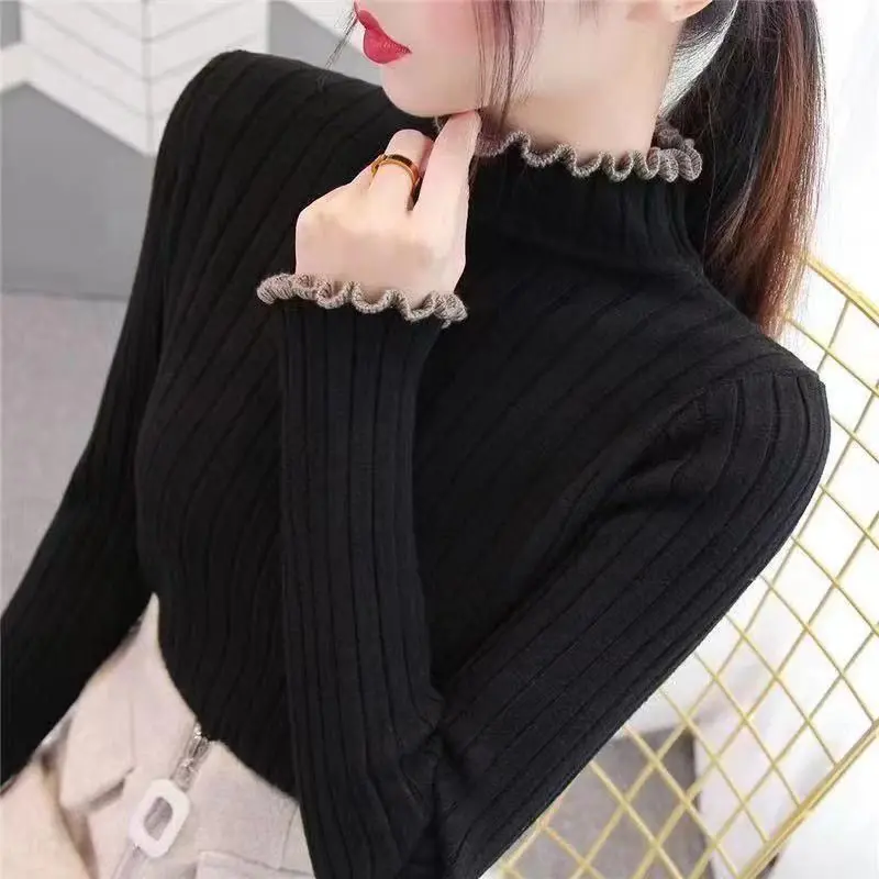 Baju Atasan Turtleneck Separuh, untuk Wanita, Lapisan Asas Berkait, Lengan Panjang Kulat, Pullover Serba guna, Sesuai untuk Musim Luruh dan Musim Sejuk, Ketibaan Baru 2024, Baju Sweater