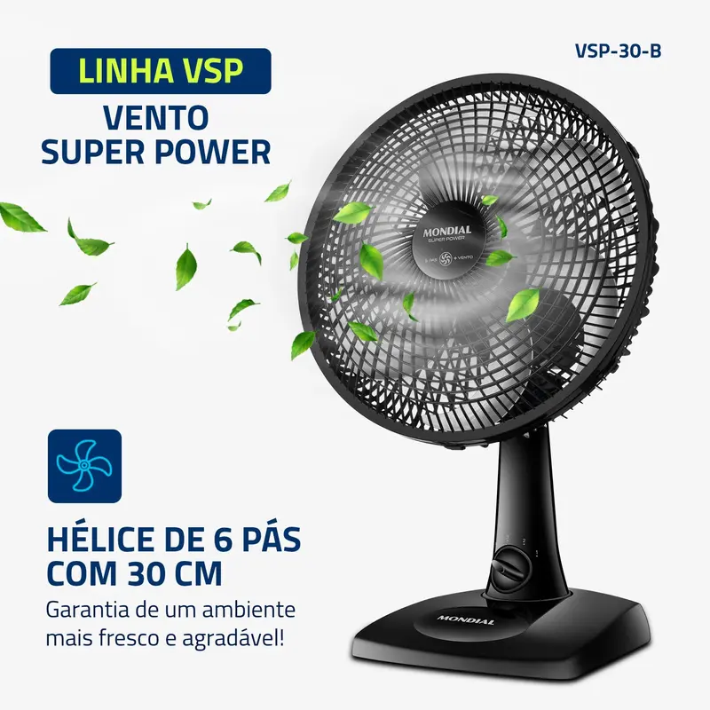 Ventilador Mondial 30cm Super Power Vsp-30-B 60W 3 Velocidades - 4