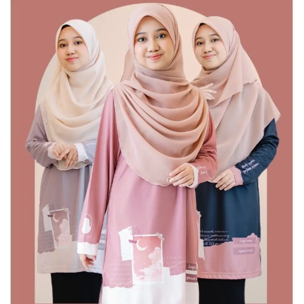 Jersi Muslimah, Edisi Langit, Baju-T, Lengan Panjang, Bahan Mikrofibre, Jersi Muslimah Murah, Jersi Viral Malaysia, Saiz Besar Mu, [COD] Clothing Shirts