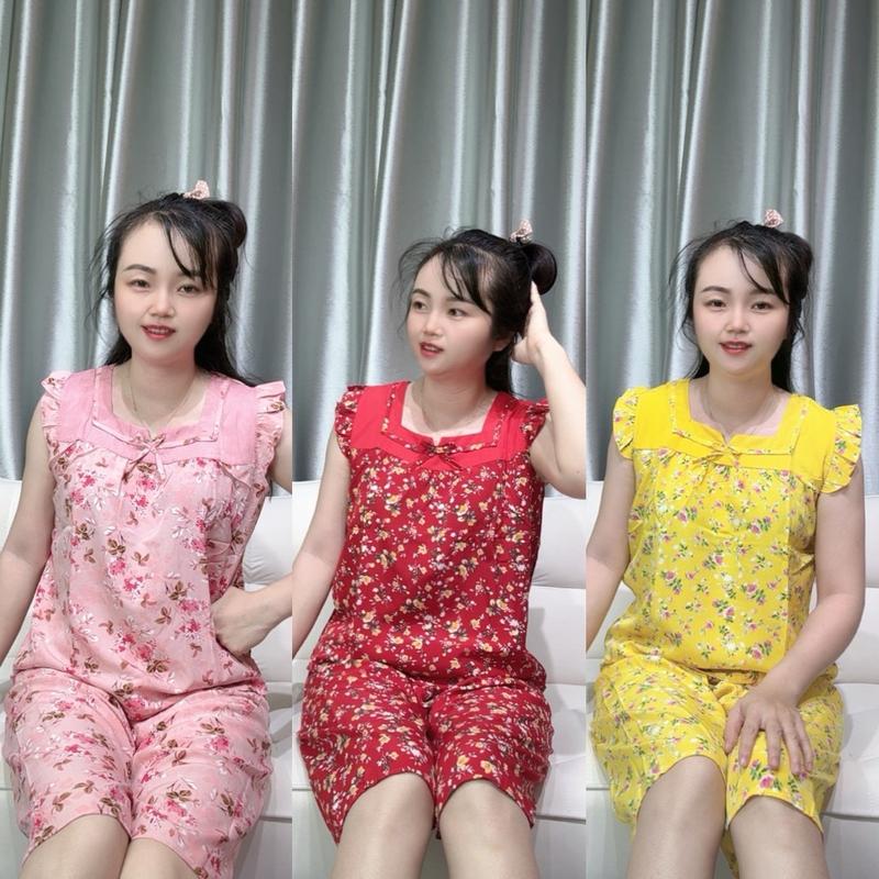 T78 size 40-80kg Set Đồ bộ nữ mặc ở nhà quần lửng KHÔNG TÚI lụa 100D phối màu HOA NHÍ Top Ngủ Đen Chất vải mềm mịn mặc mát Size 1-4