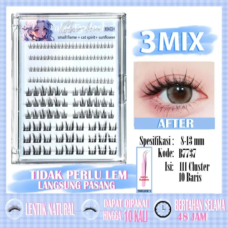 Bulumata Super Natural Eyelash Extension Bulumata mix upper lashes dan lower lashes Bulu mata palsu pemula bebas lem, bulu mata palsu dapat digunakan kembali 2