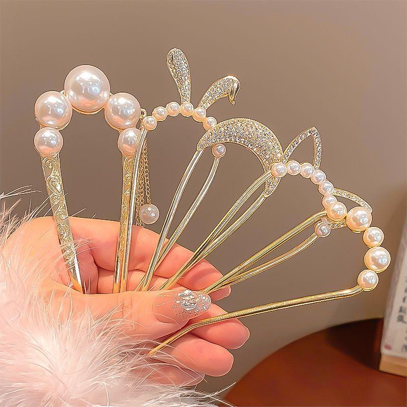 Trâm chữ U đính hạt phối dây hiện đại Hanfu búi xinh xắn thanh lịch Voi Tatitava cài tóc việt nam