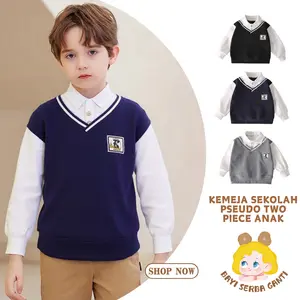 COD Baju Anak Laki - laki Nyaman Gaya Kampus, Bahan Lembut, Kerah Polo & Detil Logo, Ideal untuk Harian