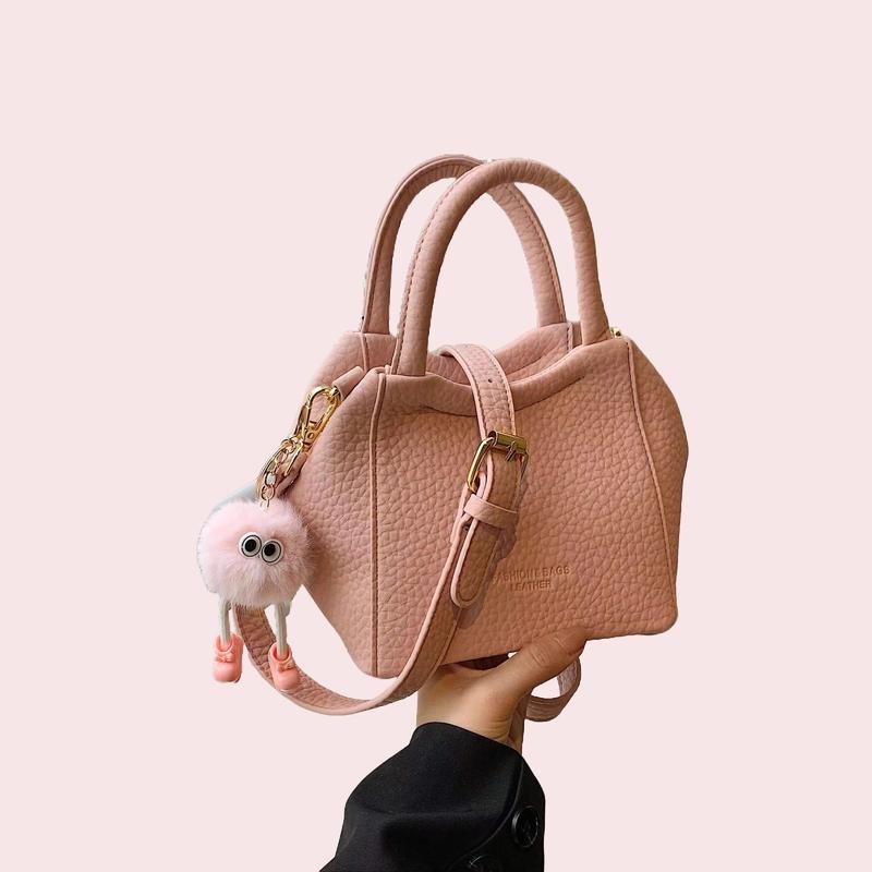 TX304 Túi Xách Nữ Thiết Kế Nhỏ Nhắn Da Nổi Màu Sắc Tươi Mới Dễ Thương, Thanh Lịch Phối Charm Đeo Chéo, Xách Tay - Màu Hồng & Xanh. Bag Nhung