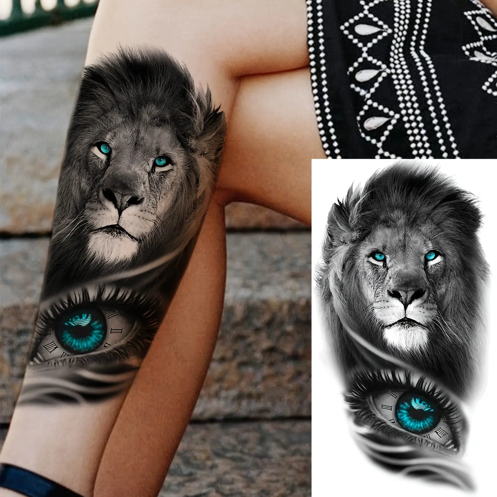 Realistic 3D Lion Eye Temporary Tattoo Sticker - Waterproof, Long-Lasting Arm & Leg Fake Tattoos for Men and Women