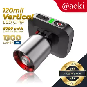 AOKI Senter Kepala Cahaya Maksimal Plus RechargePro USB-C, 80W 1000lumen 1300lumen Penyebaran Zoom