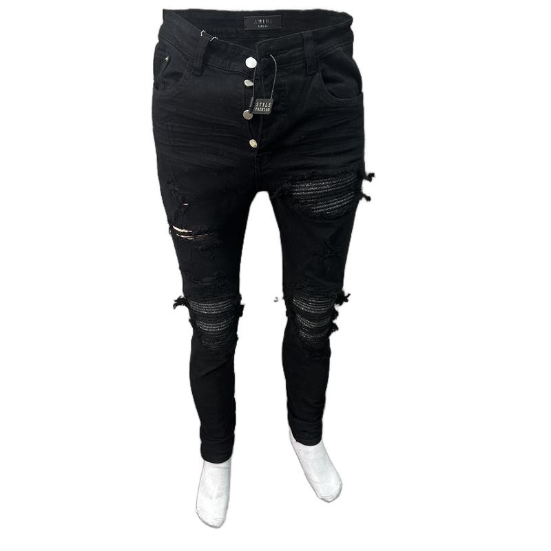 Quần vá kim tuyến đen co dãn vải dày ít phai phom skinny ôm sát chân Jean Menswear Nam Pants Có Túi quan nam jean  dx vladak  vá quần  jean
