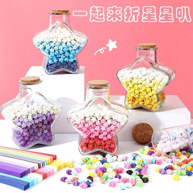 Ngôi sao may mắn Origami, XINGX, hình ngôi sao năm cánh, được làm bằng giấy, thích hợp cho trẻ mẫu giáo, Thủ Công tự làm, gấp giấy đặc biệt, Ngôi sao ước nguyện đầy màu sắc Đồ Chơi Toy 5