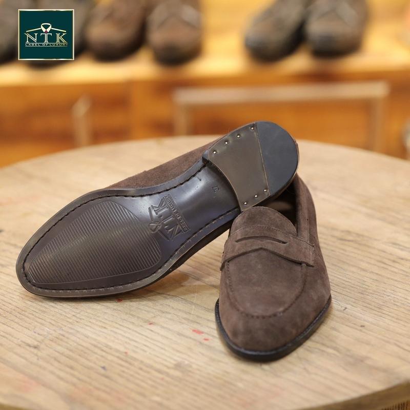 Giày Penny loafer Shoes da lộn màu nâu Cafe đế Cao Su pháp khâu cấu trúc Mckay