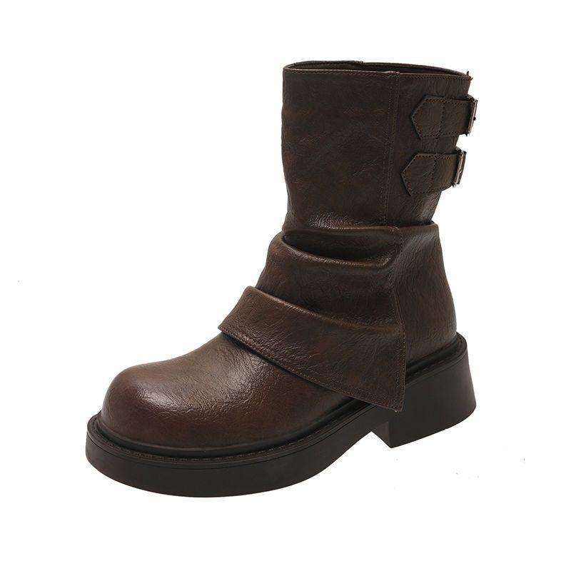 Product Introduction of Super Soft Retro Rad Ankle Boots for Women 2024 New Spring and Autumn Women's Thick-Soled Brown Autumn Pants Martin Boots 9