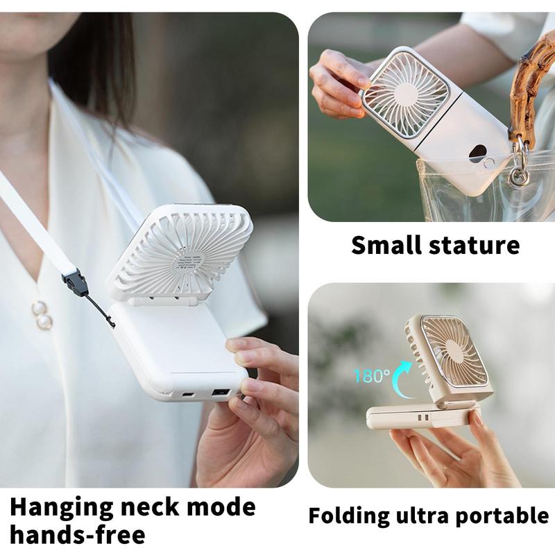 Product Introduction of Portable Fan with Makeup Mirror, 2500mAh Rechargeable Handheld Fan, Multifunctional Foldable Makeup Mirror Fan, Desktop Phone Holder Fan 6