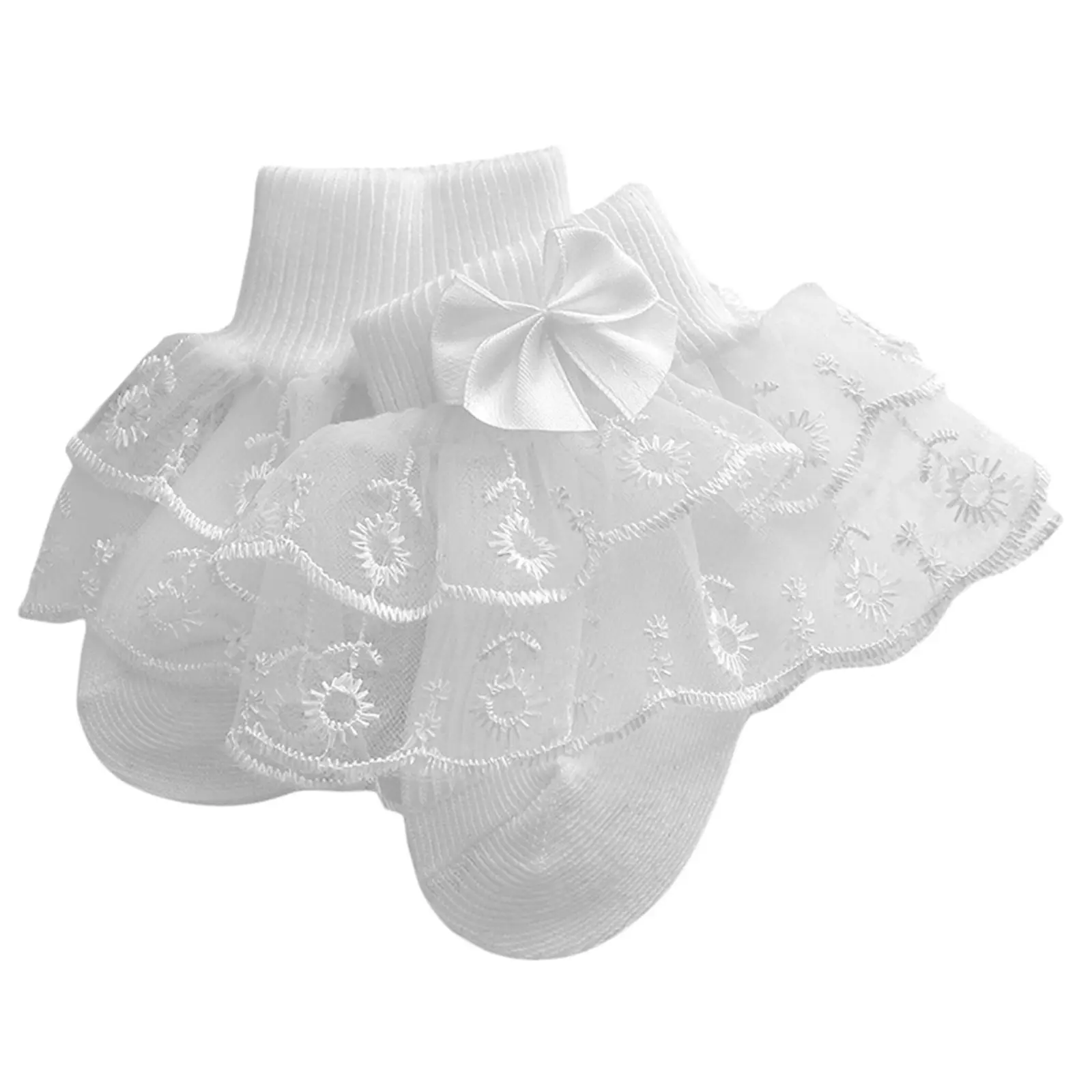 Baby Girls Ruffle Lace Socks, Super Soft Infant Ankle Socks Princess Dress Socks with Bow