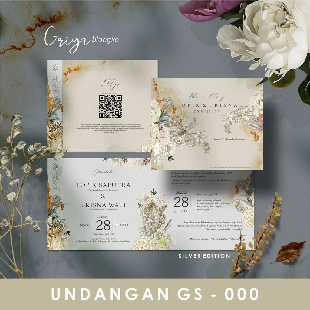 [50 pcs] Undangan Pernikahan Griya GS 000 Sudah Cetak Siap Sebar bahan Kertas BC Gratis Plastik & Label Nama