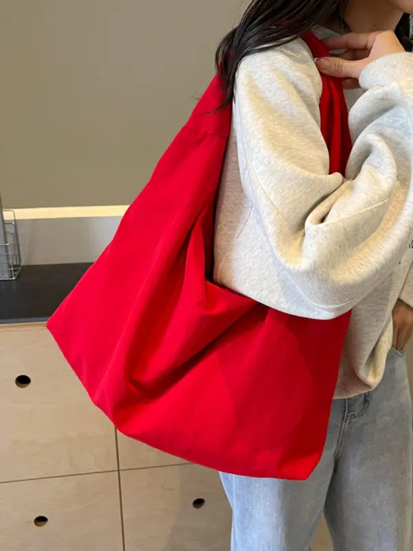 Women's Solid Color Tote Bag, Large Capacity Shoulder Bag for Daily Used, Casual Trendy Versatile High-quality Daily Commuting Bag, Girl Fashionable Shopping Bag 2