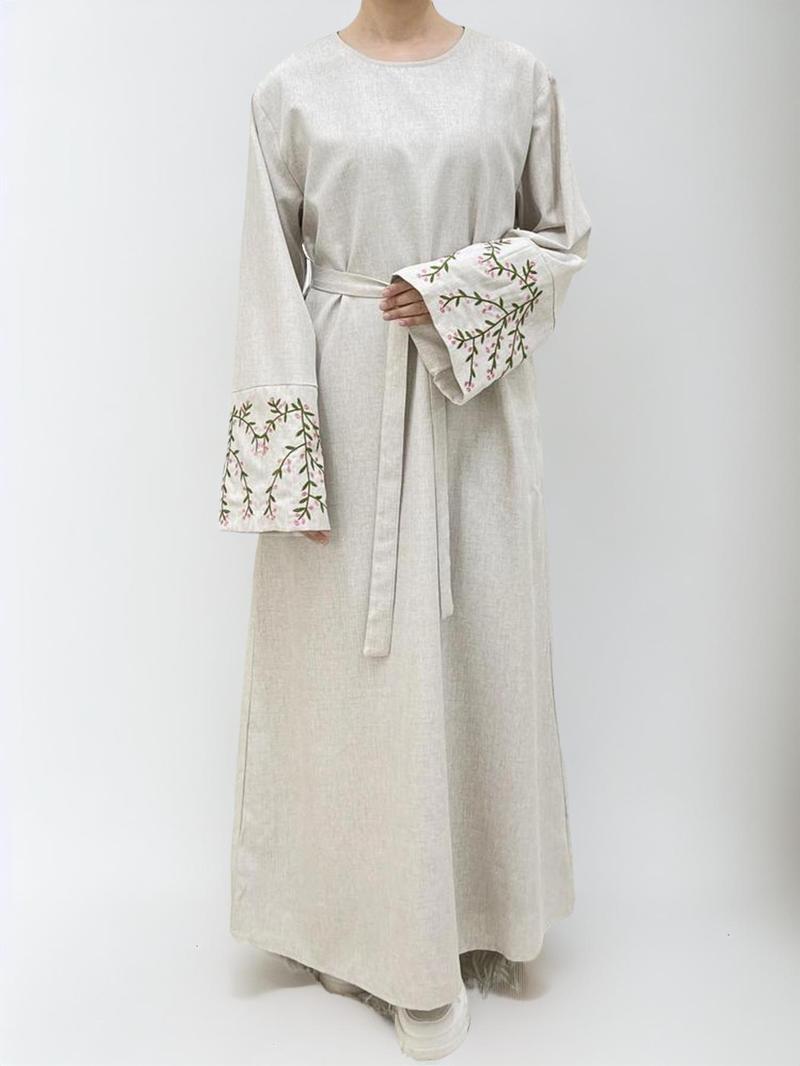 Product Introduction of 【2025】Arabic Clothing-floral Embroidery Long Sleeve Belted Tunic Dress, Elegant Long Dress for Women, Women's Islamic Clothing for All Seasons, Abaya for Daily Wear 6