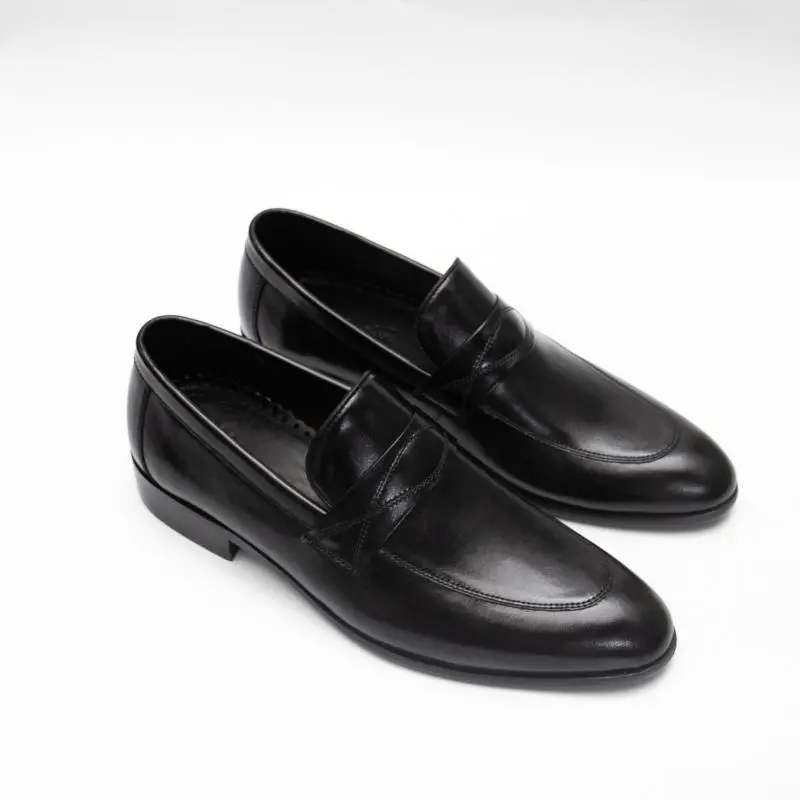 Giày lười nam công sở da bò Fttleather họa tiết đan chéo đế phíp gỗ màu đen mẫu 633 Hoa Shoes 5