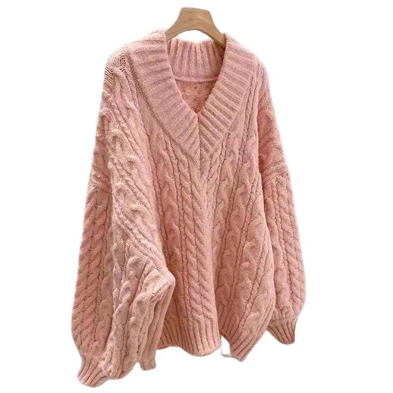 Áo Len Dệt Kim Cáp Dày, Cổ Chữ V, Dành Cho Nữ, Mùa Thu Và Mùa Đông, Dáng Rộng Vừa VặnCó Thể Mặc Ngoài Trời, Phong Cách Thường Ngày Thiết Kế Đẹp, Áo Len Giữ Nhiệt Độc Đáo áo  len Women Top