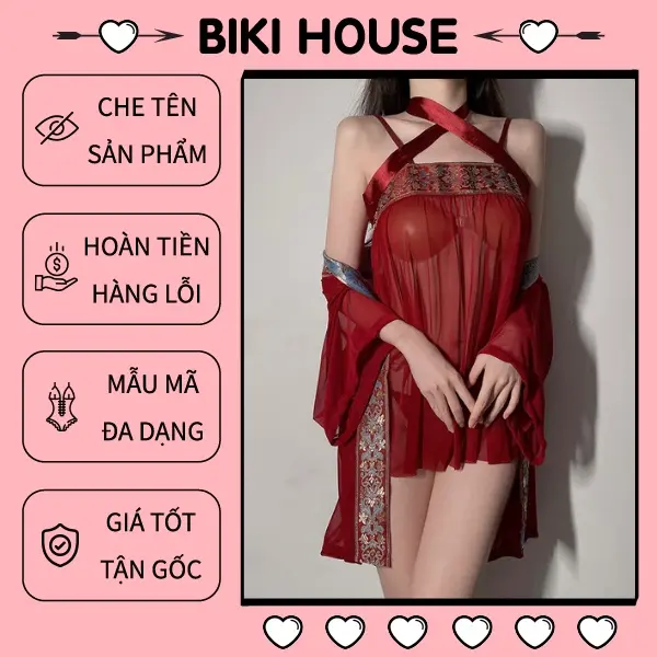 Cosplay cổ trang phong cách Trung Hoa thanh lịch gợi cảm váy ngủ ren mỏng kèm áo choàng quyến rũ BIKI HOUSE WOMEN DRESS N788 0