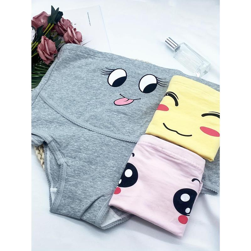 3Pcs Cute Cartoon Smile Face Print Maternity Boxer Briefs, Elegant Underwear for Pregnant Women 0