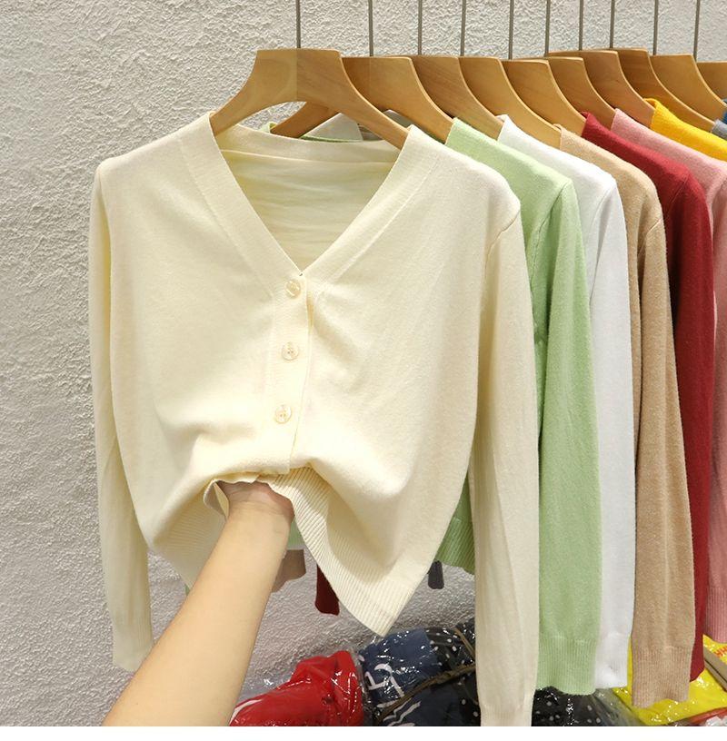 Product Introduction of Áo Khoác Cardigan Dệt Kim, Cổ Chữ V, Ngắn, Dành Cho Nữ, Hàng Mới Về Mùa Thu 2024, Màu Trơn Áo Len Bên Ngoài, Áo Len Dài Tay Women Top 15