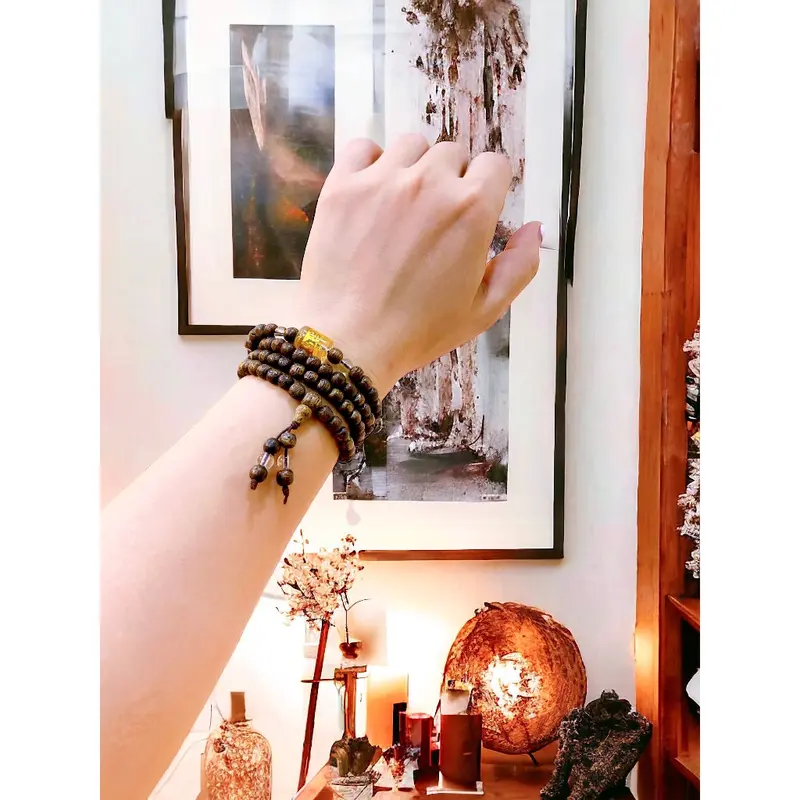Vòng Tay Trầm Hương Ngũ Bảo Trợ Mệnh,Chuỗi Tràng 108 Hạt Trầm Tốc Mix Charm Đá Omani Theo Mệnh,Size hạt 6-8mm 1