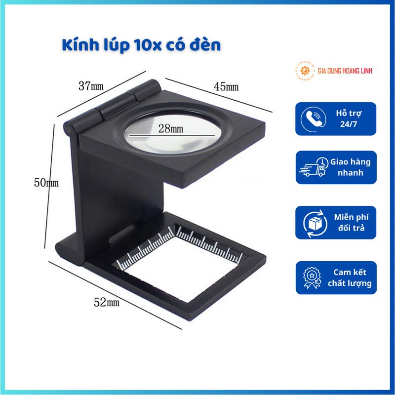 Kính Lúp Cầm Tay Phóng Đại 10x Có Thước Đo, Có Đèn, Màu Đen - Hỗ Trợ Làm Đồ Chế Tác, Gia Công Những Chi Tiết Nhỏ Cần Độ Chính Xác Và Tỉ Mỉ Cao kính lúp  tạo lửa