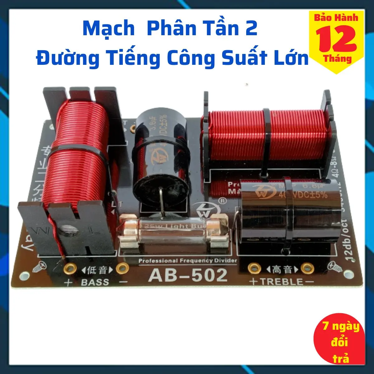 Mạch phân tần loa công suất lớn 2 đường tiếng, Phân tần loa 2 way nhập khẩu, giá 1 mạch