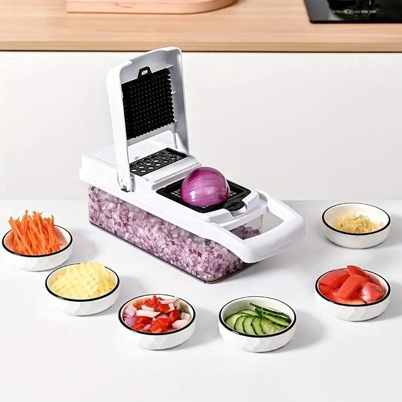 Product Introduction of Vegetable Chopper, 1 Set Multifunctional Vegetable Cutter with Container & Blades & Egg Separator, Kitchen Gadgets for Home Use, Utensils 3