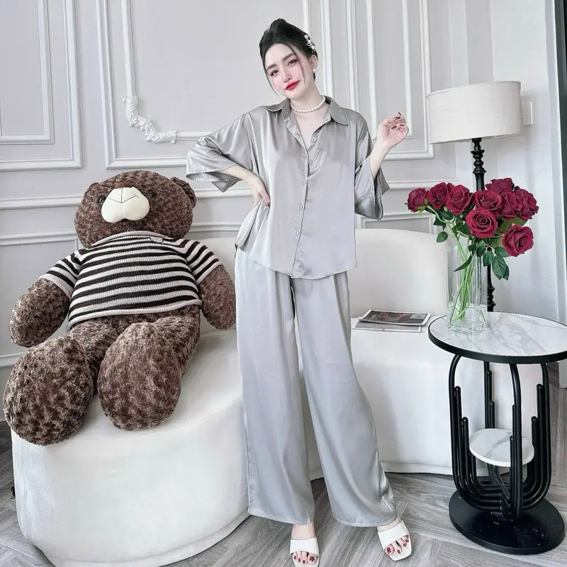 Set Sơ Mi Lụa Latin Tay Lỡ Quần Dài Có Túi (Freesize40-70kg) Women Nữ Áo 5