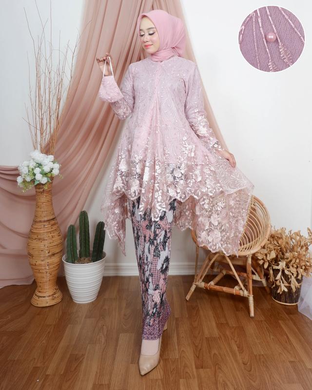 REAL PICT STELAN KEBAYA TUNIK BORKAT TILE ROK FRISKET PANJANG MOTIF TUNIK AMBRELA KONDAGAN/PAGAR AYU ACARA PESTA SERAGAMANAN KEBAYA TERMURAH 5