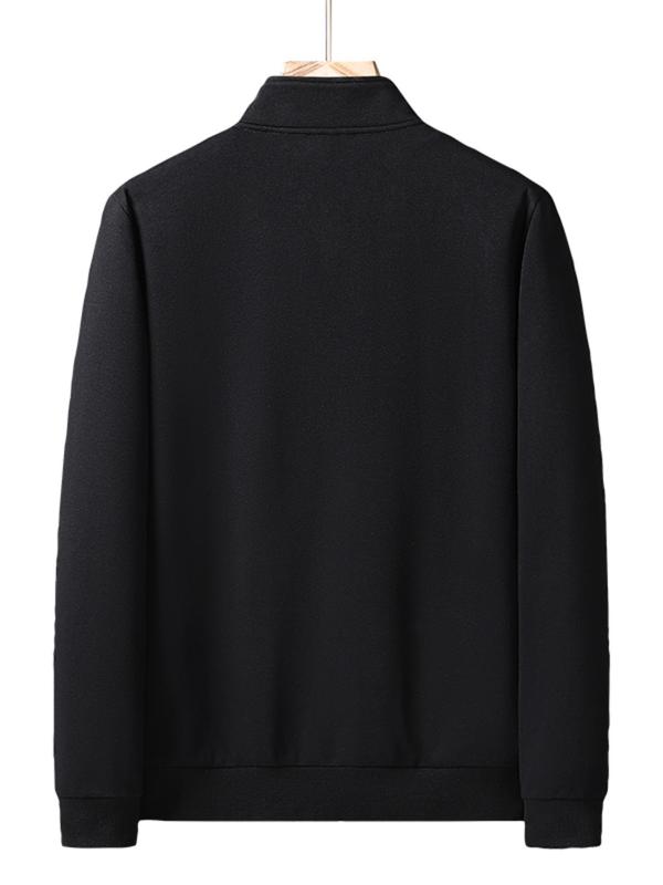 Men's Plain Zipper Jacket Without Top, Long Sleeve Stand Collar Zip Up Jacket Kangaroo Pocket Design, Black Casual Coat Outerwear for Spring & Fall, Men's Clothing 1