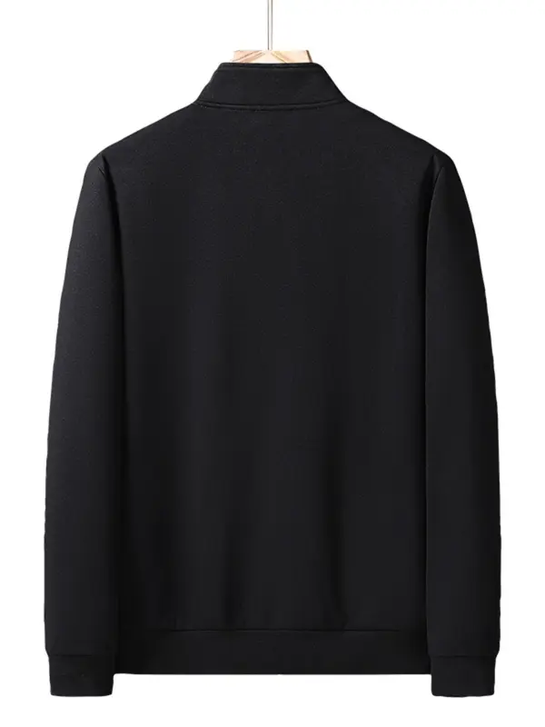 Men's Plain Zipper Jacket Without Top, Long Sleeve Stand Collar Zip Up Jacket Kangaroo Pocket Design, Black Casual Coat Outerwear for Spring & Fall, Men's Clothing 1