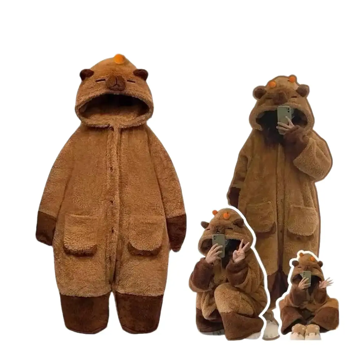 [QC][40-70kg]Áo choàng/Váy/ Bộ liền ngủ  dài tay  mềm mại ấm áp Nữ Women Nhung bộ đồ váy capybara lông áo Voi Nho áo  choàng áo  choàng