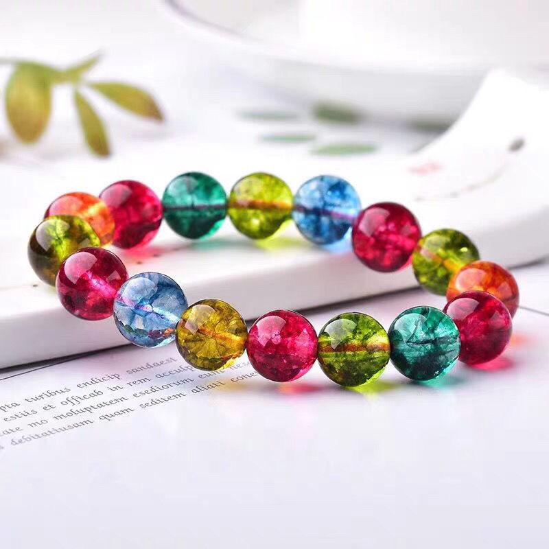 Brazilian Tourmaline Crystal Old Style Bracelet Round Bead Bracelet Candy Color Rainbow Women's Gift Prosperous Stone Wealth Transfer 7