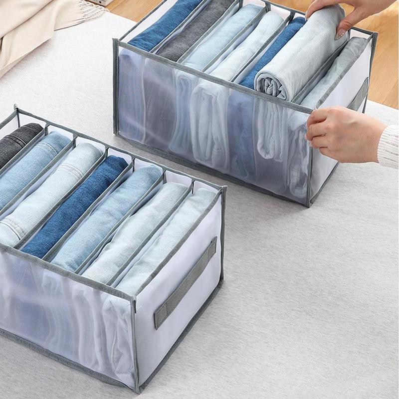 Foldable Cloth Storage Box With Handle & Compartments, Clear Multi Grid Flexible Drawer Organizer, Wardrobe Closet Storage Box For Bedroom Cloakroom 5