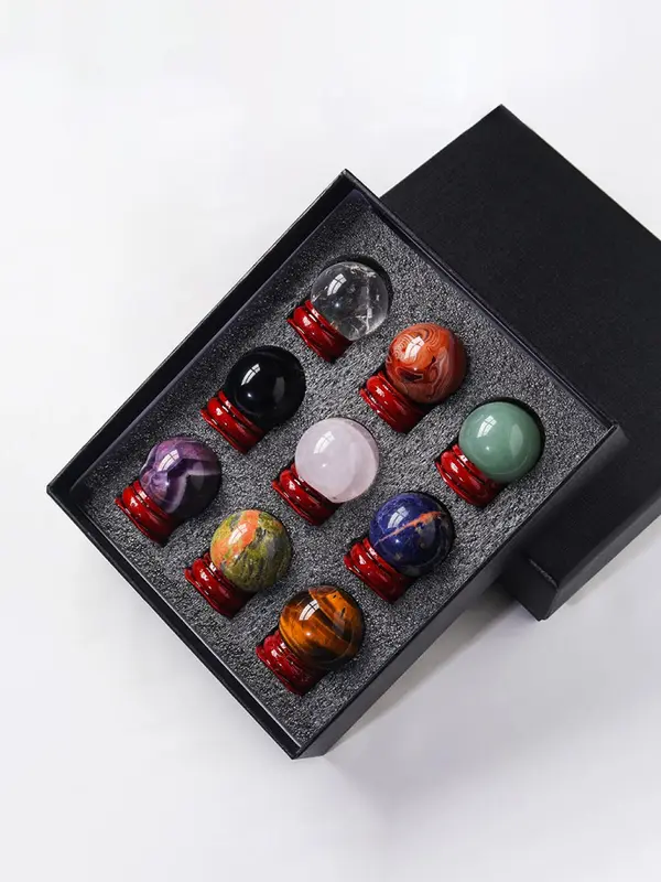 9-piece Set Natural Crystal Decoration, Mini Polished Ball, Energy Feng Shui Ball, Jewelry Accessories for Home & Office Decor 3