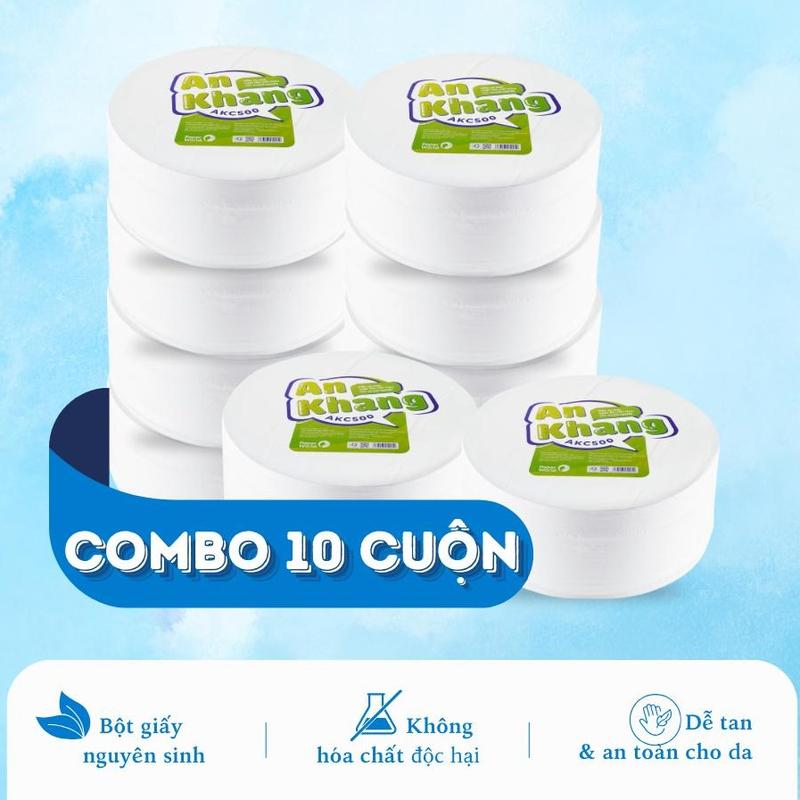 [Combo 10 cuộn] Giấy vệ sinh cuộn lớn 500gr tiết kiệm cho gia đình và toà nhà | AN KHANG AKC500 Thân thiện với môi trường Toilet - Thế Giới Giấy 6