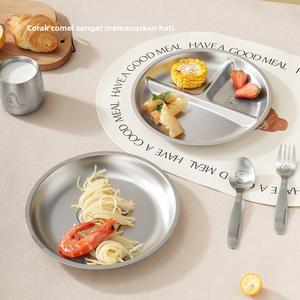 Pinggan Makan Makan Malam Bulat, Diperbuat daripada Keluli Tahan Karat 304, Sesuai untuk Kanak-kanak, Rekaan Bulat Gembira, Dicetak dengan Laser Berwarna-warni, Sesuai untuk Hotel, Rumah dan Pelajar, Reka Bentuk Comel Cutlery Kitchenware