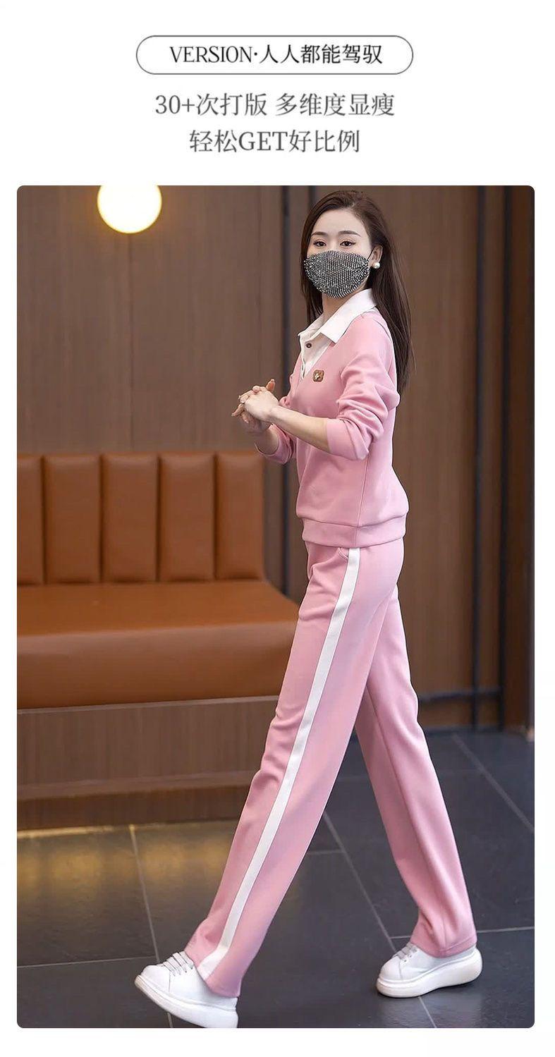 Product Introduction of Bộ Đồ Quần Áo Thể Thao Thường Ngày Cho Nữ, Bộ Sưu Tập Mùa Xuân Và Mùa Thu, Thời Trang Mới, Thích Hợp Cho Mẹ Trẻ, Áo Sơ Mi Chắp Vá, Cổ Áo, Áo Len Mỏng, Bộ Hai Mảnh 5