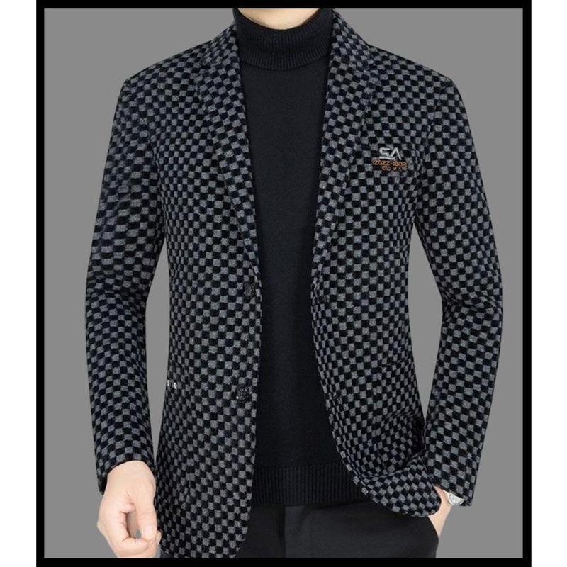 Áo Khoác Vest Nam, Thiết Kế Ca Rô, Phong Cách Thường Ngày Ngoại Cỡ, Thích Hợp Cho Mùa Xuân Và Mùa Thu, Bộ Đồ Công Sở, Độc Quyền Cho Bố Jacket Menswear Kem Dài Tay 1