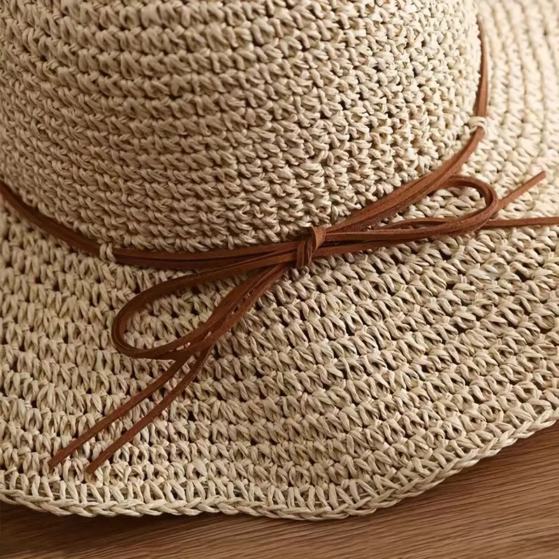 Beige Hand- Straw Hat - Foldable & Bendable Brim, Lightweight Sun Hat Beach Vacations, Weddings,/Outdoor Activities, Beach Hat, Headwear, Fashionable Beachwear satin  lined bunny  hat 7